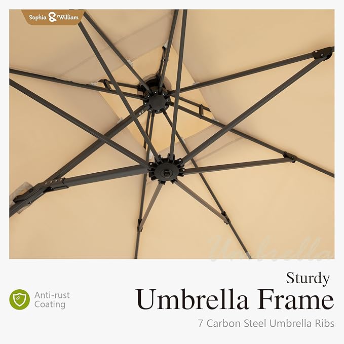 Sophia & William Cantilever Patio Umbrella 10'x 13', Hydraulic Lift Offset Large Outdoor Umbrellas, 2-Tier Hanging Umbrella with 360-degree Rotation, Beige(No Base)