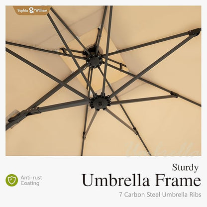 Sophia & William Cantilever Patio Umbrella 10'x 13', Hydraulic Lift Offset Large Outdoor Umbrellas, 2-Tier Hanging Umbrella with 360-degree Rotation, Beige(No Base)