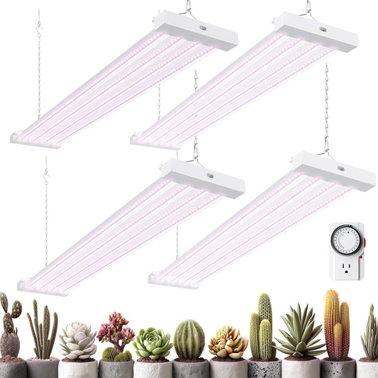 Barrina TX-L63 3FT LED Grow Light, 252W (4 x 63W), 4 Panel Wider Coverage, Full Spectrum, High PPFD, Mechanical Timer, Linkable, Hanging Light, Plant Stand with Grow Light for Indoor, Seeding, 4 Packs