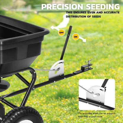 DNA MOTORING Tow Behind Broadcast Spreader, 125 LB / 60L Capacity, Multi Use Tool for Fertilizer, Grass Seed, Salt, Ice Melt, Lawn and Garden Seeder, with Wheels, with Wheels, TOOLS-00612