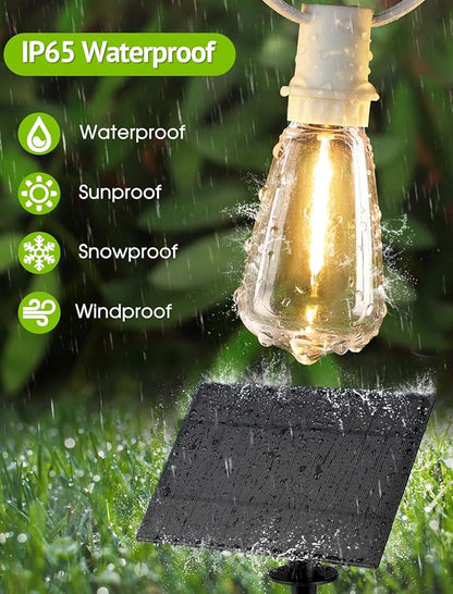 96FT(2x48FT) Solar Outdoor String Lights with Remote & Timer, Waterproof Dimmable Patio Lights with 30+2 ST38 LED Bulbs for Garden Deck-White