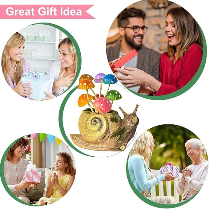 Solar Garden Snail Statue Gift, 1 Pack Solar Outside Snail Sculpture, Outdoor Patio Landscape Mushroom Decorative Art, Porch Deck Balcony Front Garden Decoration, Unique House Warming Gift