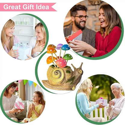 Solar Garden Snail Statue Gift, 1 Pack Solar Outside Snail Sculpture, Outdoor Patio Landscape Mushroom Decorative Art, Porch Deck Balcony Front Garden Decoration, Unique House Warming Gift