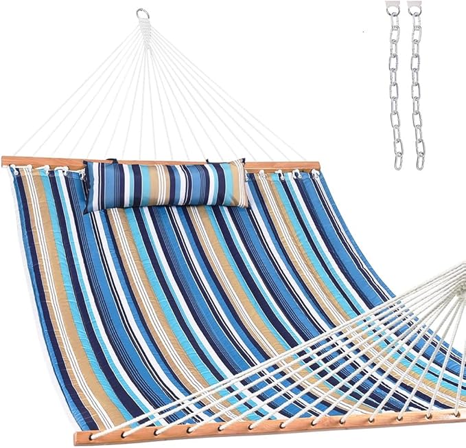Lazy Daze Hammocks 12 FT Quilted Fabric Double Hammock with Spreader Bars and Detachable Pillow, 450lbs Weight Capacity