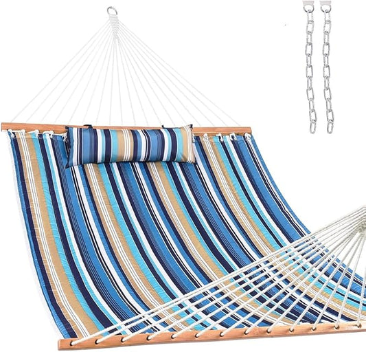Lazy Daze Hammocks 12 FT Quilted Fabric Double Hammock with Spreader Bars and Detachable Pillow, 450lbs Weight Capacity
