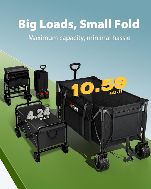 300L Large Wagons Carts Foldable, Heavy-Duty Collapsible Wagon Cart with All-Terrain Wheels, 440 lbs Capacity, Compact Folding Wagon for Camping, Beach, Sports, and Outdoor Hauling