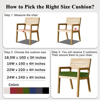 Outdoor Chair Cushions Set of 2 for Patio Furniture 24x24x4 Inch Waterproof Patio Chair Cushion 3 Year Color Fastness Square Elastic Foam Garden Couch Pads with Ties and Handle,Green