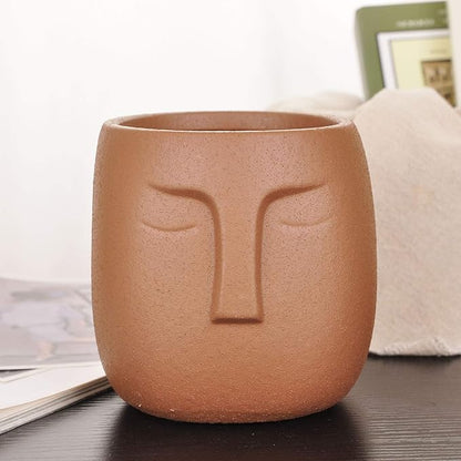 VanEnjoy 5.5 Inches Brown Ceramic Head Face Planter Pot for Plants, Modern Indoor/Outdoor Vase, Face Statue Plant Pot for Home Decoration