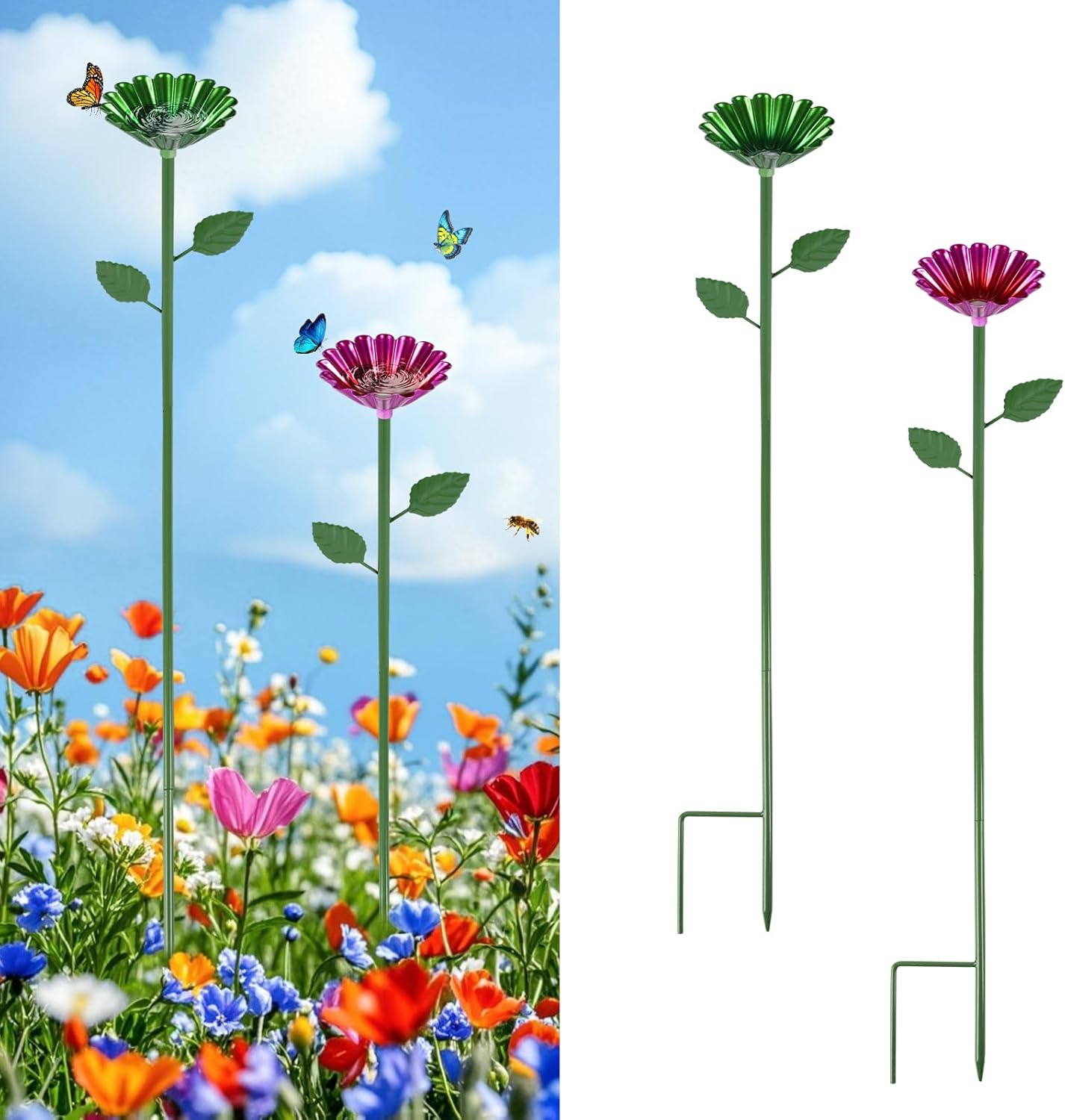 Bee Watering Station, 2 Pcs Metal Bee Water Feeder for Garden, Pollinator Water Feeder for Bees and Butterflies for Thirsty Pollinators（Red, Green）