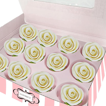 Confect Edible Flower | Edible Flower for cake & Cupcake decorations | Doughnut Edible Toppers | White venetian Flower - Vegan, Gluten-Free, Soy-Free, Dairy-Free, Palm Oil-Free -Pack of 12