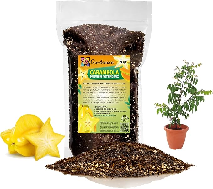 GARDENERA Premium Carambola Potting Soil Mix - Perfect Balance of Nutrients, Drainage, and Aeration for Thriving Starfruit Trees - 5 Quart