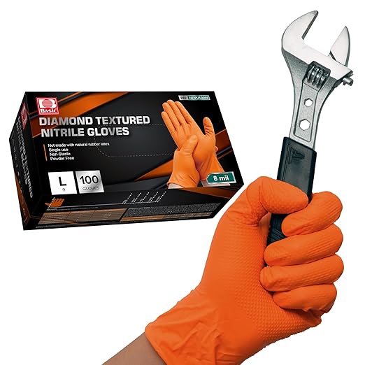 Jointown Basic Heavy Duty Nitrile Gloves, Mechanic Gloves 8 Mil Nitrile Disposable, with Raised Diamond Texture, Case of 1000, Orange, Medium