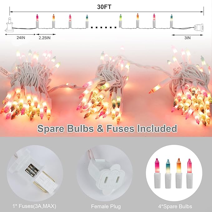 Easter String Lights, 150 Count 33 FT Green Wire Mini Fairy Light, 120V UL Certified Connectable Xmas Tree Incandescent Lights for Garden Patio Holiday Party Outdoor Indoor Decoration, Multicolor