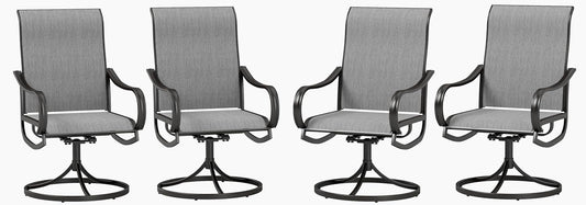 PHI VILLA Patio Swivel Dining Chairs Set of 4, Outdoor Chair with Textilene Mesh Fabric & Black Metal Frame for All Weather Outdoor Lawn Garden Poolside (Gray)