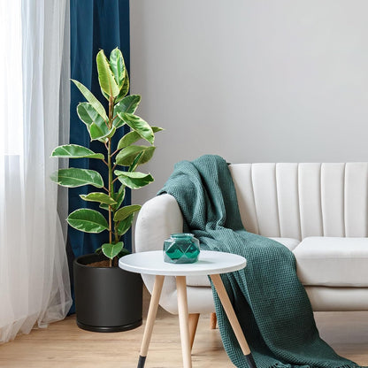 Kazeila 12 Inches Ceramic Planter Pot - Saucer and Drainage Hole - Full Glazed - Matte Black