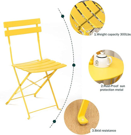 Grand patio 3-Piece Folding Bistro Set, 2 Chairs and 1 Table, Weather-Resistant Outdoor/Indoor Conversation Set for Patio, Yard, Garden-Yellow