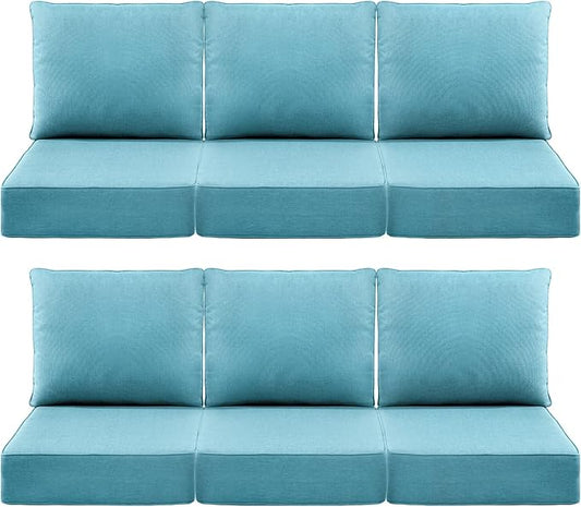 Luxury 6" Outdoor Cushions for Patio Furniture, 24x24x6" Thick Seat Cushion Set of 6, Fade Resistant Couch Chair Replacement Cushions High Density Deep Wicker Chair Cushion w/ Removable Cover, Teal