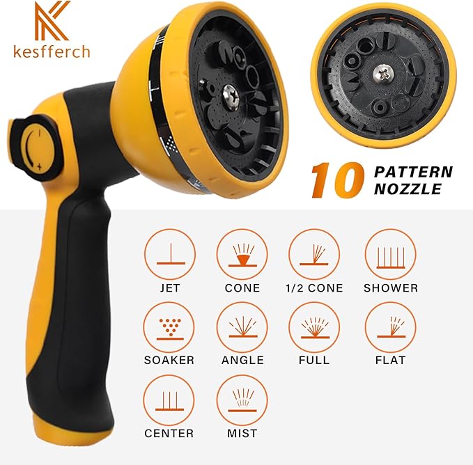 Retractable Hose Reel, 1/2 Inch x 98 FT Compact Water Hose Reel Wall Mounted Garden Hose Reel with 10 Pattern Nozzles, Any Length Lock, Slow Rewind Storage, 180°Swivel Bracket