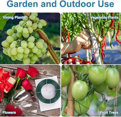 328 Feet Plant Twist Tie Plastic Coated Soft Garden Metal Wire 1mm Thin for Gardening, Home, Office (Green)