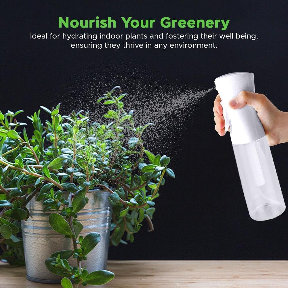 VIGOR PATH Continuous Mist Spray Bottle – Fine Mist Sprayer for Hair, Plants, Cleaning & Beauty – Refillable & Reusable Water Spray Bottle (Clear, 10oz)