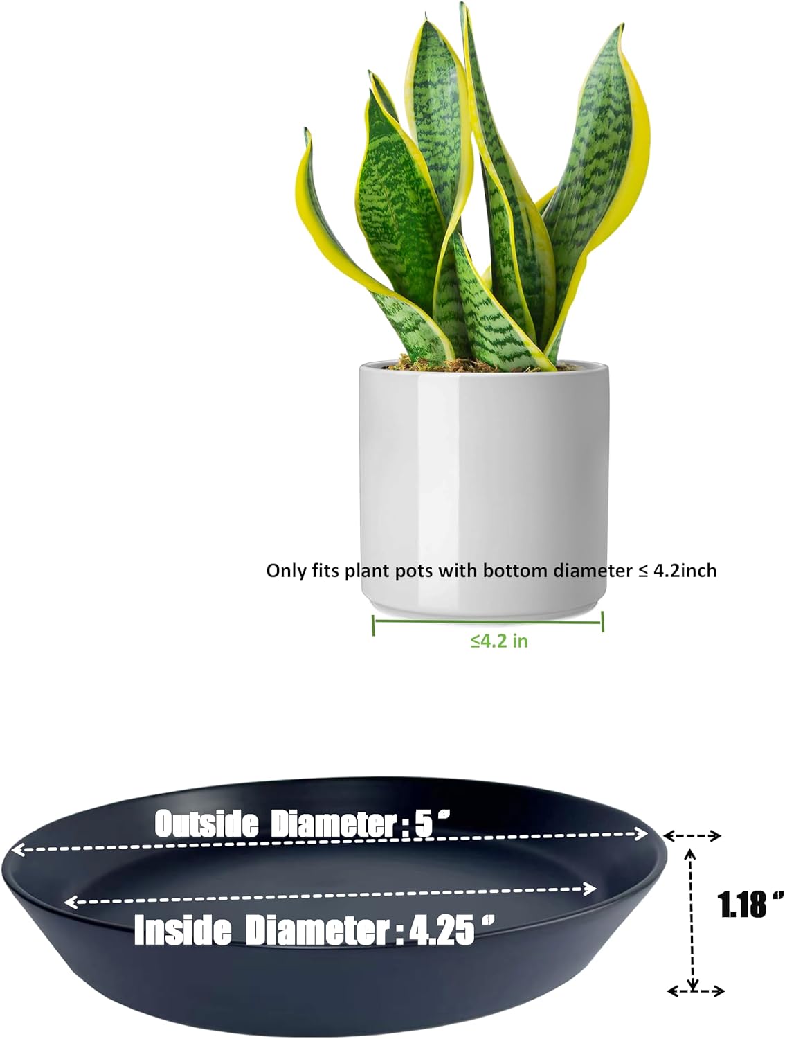 4 Pack of Plant Saucer, 5 inch Glazed Ceramic Plant Tray, Deep Drainage Tray for 4 Inch Flower Pot,Plant Dish Plate to Catch Water for Indoor & Outdoor