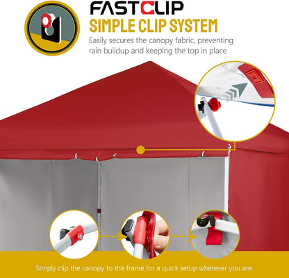 CROWN SHADES 10X10 Comercial Instant Canopy Pop Up Tent with Center Lock (10x10 with 4 Sidewalls, Red)