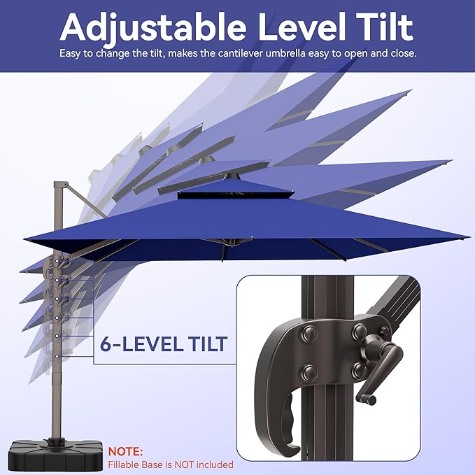 9x12 FT Patio Umbrella, Large Cantilever Rectangular Double Top Heavy Duty Offset Umbrellas with 360° Rotation, Outdoor shade for Garden Deck Pool, Navy