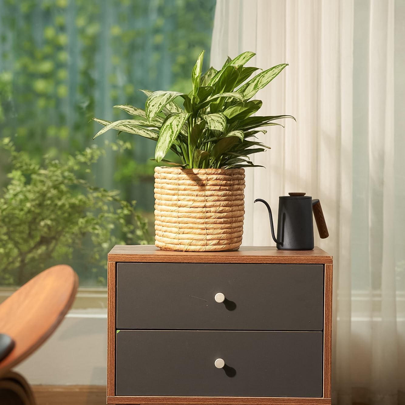 Set of 2 Water Hyacinth Planter Pot Indoor for Plant, Flower, Succulent, Basket Planter, Decorative Pot Cover (Natural)