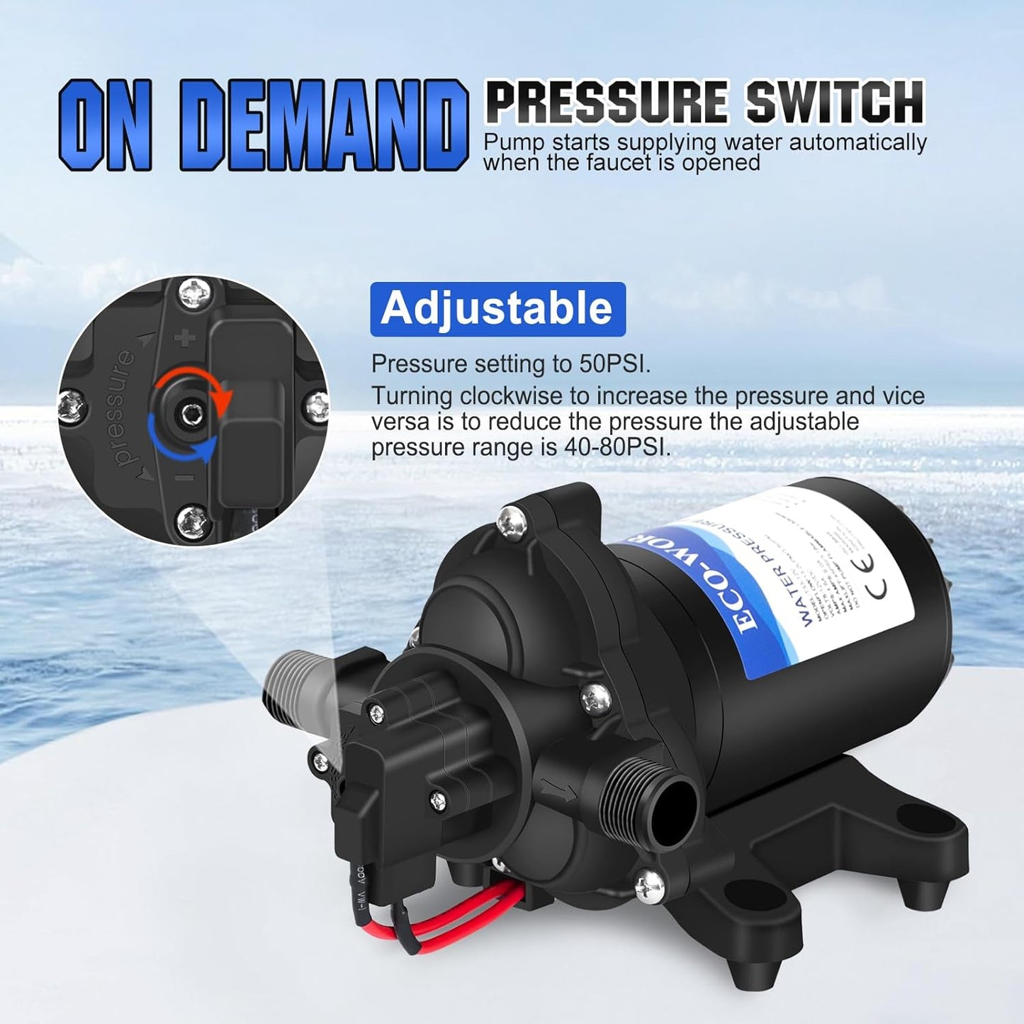 ECO-WORTHY RV Water Pump 12Volt 3.5GPM 50PSI 12V Fresh Diaphragm Pump with Pressure Switch and Self-Priming for RV Yacht Garden Sprayer Food Truck