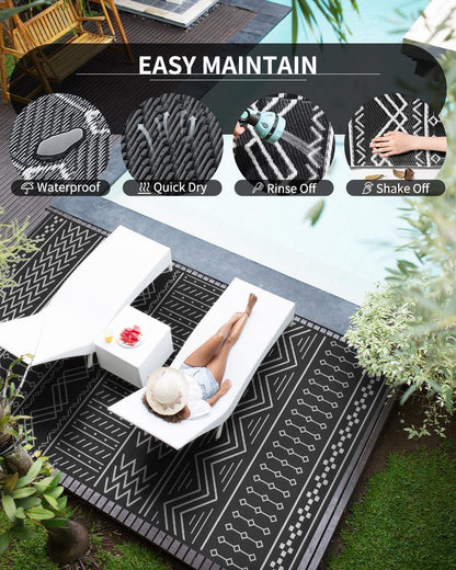 COCOER Outdoor Rug Carpet Waterproof 9x12 ft Patio Rug Mat Indoor Outdoor Area Rug for RV Camping Picnic Reversible Lightweight Plastic Straw Outside Rug for Patio Decor Decoration