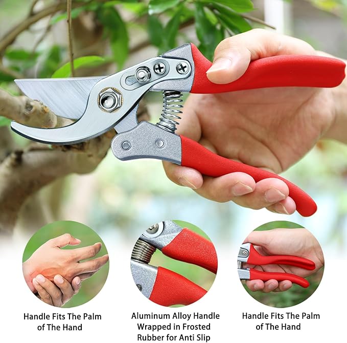 Kynup Pruning Shears, Gardening Scissors, Pruners for Gardening, Garden Grass Clippers Hand Hedge Shears, Heavy Duty Garden Tools(Red)