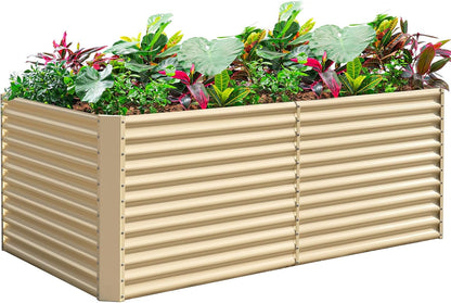 Land Guard 6x3x3ft Rectangular Galvanized Raised Garden Beds, Large-Capacity Metal Planter Box Outdoor, Durable Deep Raised Garden Bed 3ft Tall, Raised Beds for Gardening Vegetables, Cream Yellow