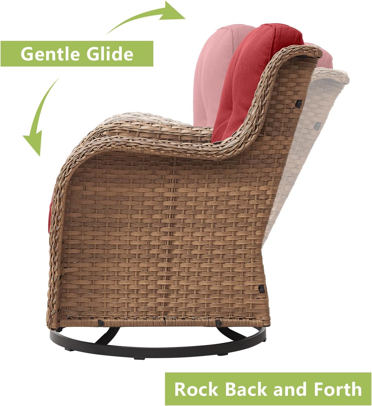 Outdoor Wicker Patio Furniture Set - 6 Piece Rattan Patio Conversation Set with 2 Rocking Swivel Chairs,2 Ottomans,1 Loveseat and 1 Side Table for Porch Deck Backyard Garden(Yellow/Red)