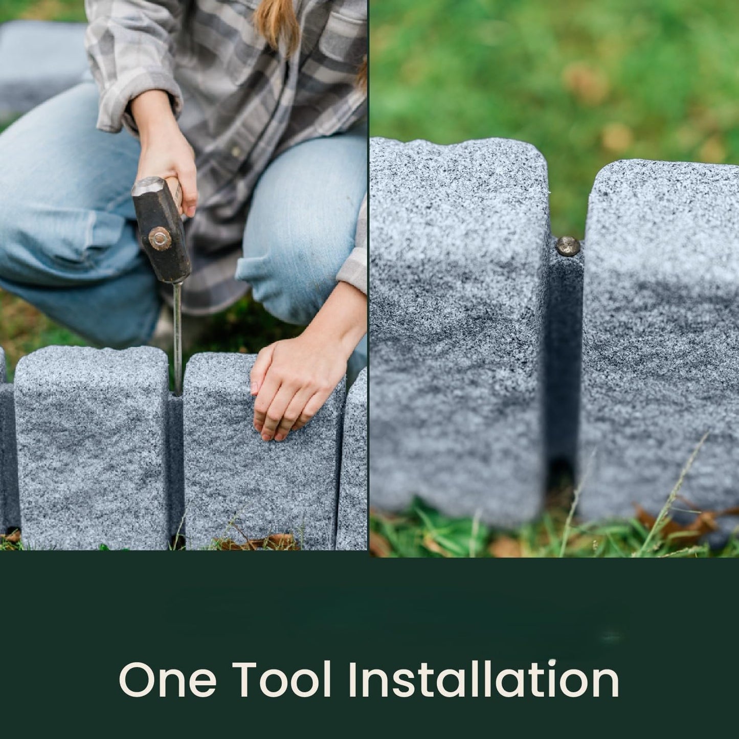 Beuta Landscape Edging | Garden Edging Border | Faux Stone Block XL for Lawn Edging, Flower Beds & Yard Edging – 10 Pack | Each Section Has 6 Blocks 48" L x 4" W x 9.5" H | 30 Spikes | Greystone