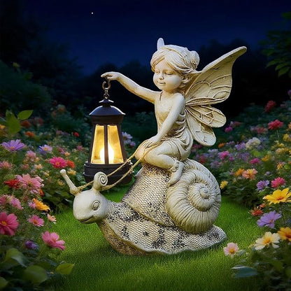 Solar Snail Statue Light, Outdoor Resin Solar Garden Sculpture, Fun Elf Riding Snail Fairy Tale Statue, Lawn, Patio Outdoor Unique Home Dcoration, Lady Gift!