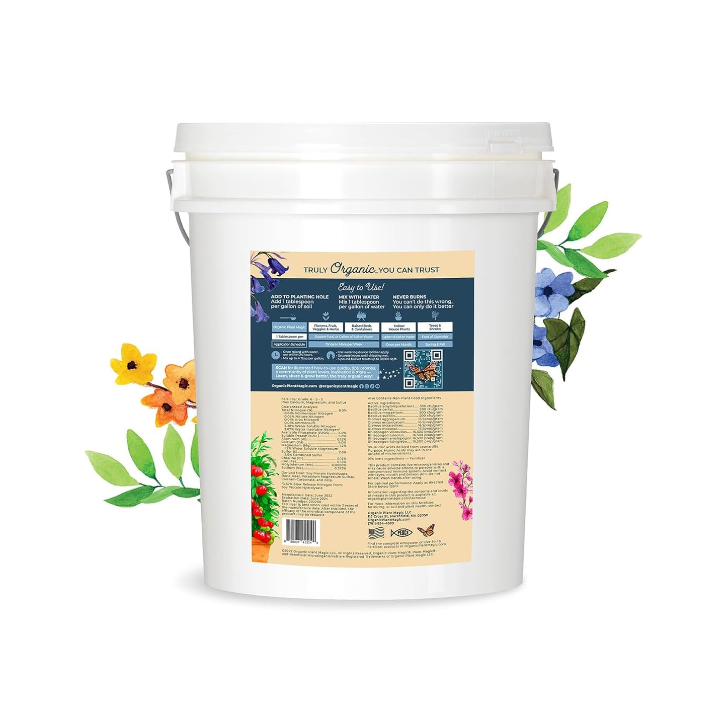 Organic Plant Magic - Truly Organic™ Fast-Acting Soluble Plant Food: All-Purpose Fertilizer Concentrate for All Flower Vegetable Herb Fruit Tree Shrub Container Garden & House Plants [5 lb Bucket]