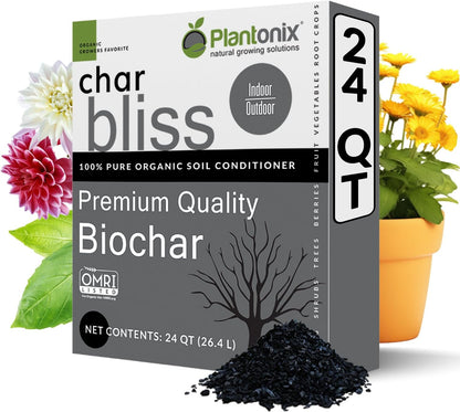 Char Bliss (24 Qts) - Organic Biochar for Plants - OMRI-Listed Biochar Soil Amendment Organic - Bio Char for Plants - Horticultural Charcoal for Plants, Potting Soil, Garden Soil, & Potting Mixes