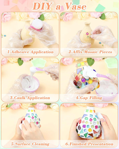 FIVEIZERO 420g Mosaic Tiles for Crafts - 280Pcs Glass Mosaic Kits, Mixed Shapes Mosaic Glass Pieces for Art, Irregular Tiny Mosaic Tile for DIY Projects, Home Decoration(Mix)