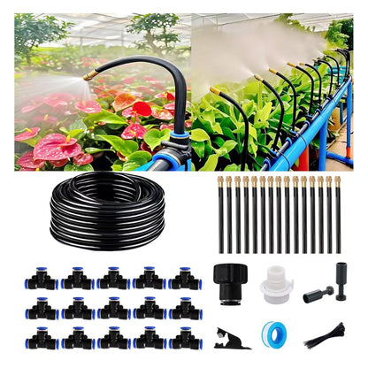 Drip Irrigation Kit Automatic Watering System for Potted Plants, 360 Degree Adjustable Copper Micro Sprinklers, Quick Connect Tubing Fittings for Garden, Lawn, Patio, Balcony(15 Nozzles Ⅱ)