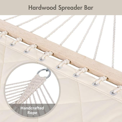 ANOW Two Person Hammock with Spreader Bars and Detachable Pillow, Heavy Duty Hammock for Outdoors Indoors, 450 LBS Weight Capacity, Cream