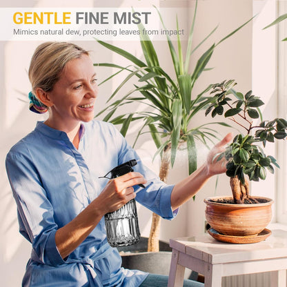 Plant Mister Spray Bottle, 13.5 oz Leak Proof Glass Spray Bottle for Inside Plants, Succulents, Herbs, Cleaning, Hair Care, Refillable Fine Mist Sprayer with Adjustable Mist Nozzle (Grey)