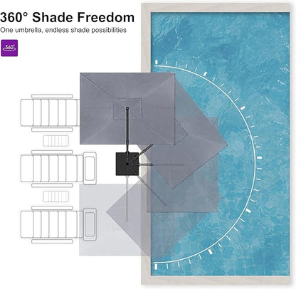 PURPLE LEAF 9' X 11.5' Rectangle Patio Umbrella Outdoor Large Aluminum Cantilever Umbrella with 3-Year Fade Resistance Recycled Fabric and 360-degree Rotation for Deck Pool Garden, Graphite Grey