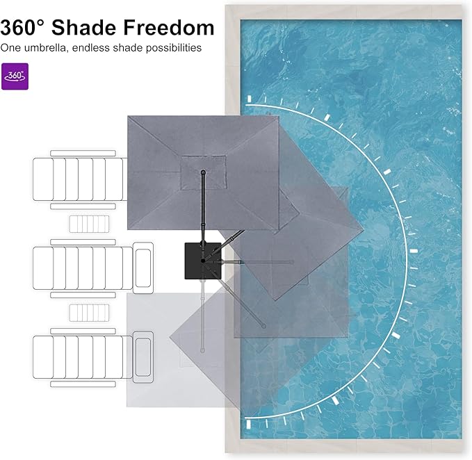 PURPLE LEAF 9' X 11.5' Rectangle Patio Umbrella with Base Outdoor Large Aluminum Cantilever Umbrella with 3 Years Fade Resistance Recycled Fabric and 360-degree Rotation for Garden Deck Pool, Mist Grey