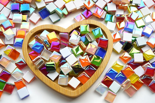 0.66LB Mixed Colors Crystal Glass Tiles, 3/8" Square Mosaic Tiles with Smooth Edges, 335pcs Small Stained Glass Pieces Great for DIY Mosaic Crafts, Home Decor