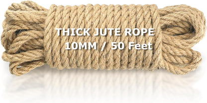 Vanhench Jute String Rope 10mm X 50 Feet, Heavy Duty and Thick Twine Rope for Crafts Projects, Gardening, Bundling, Cat Scratcher Scratching Post Tree Gift Wrapping Arts & Crafts Christmas Decoration
