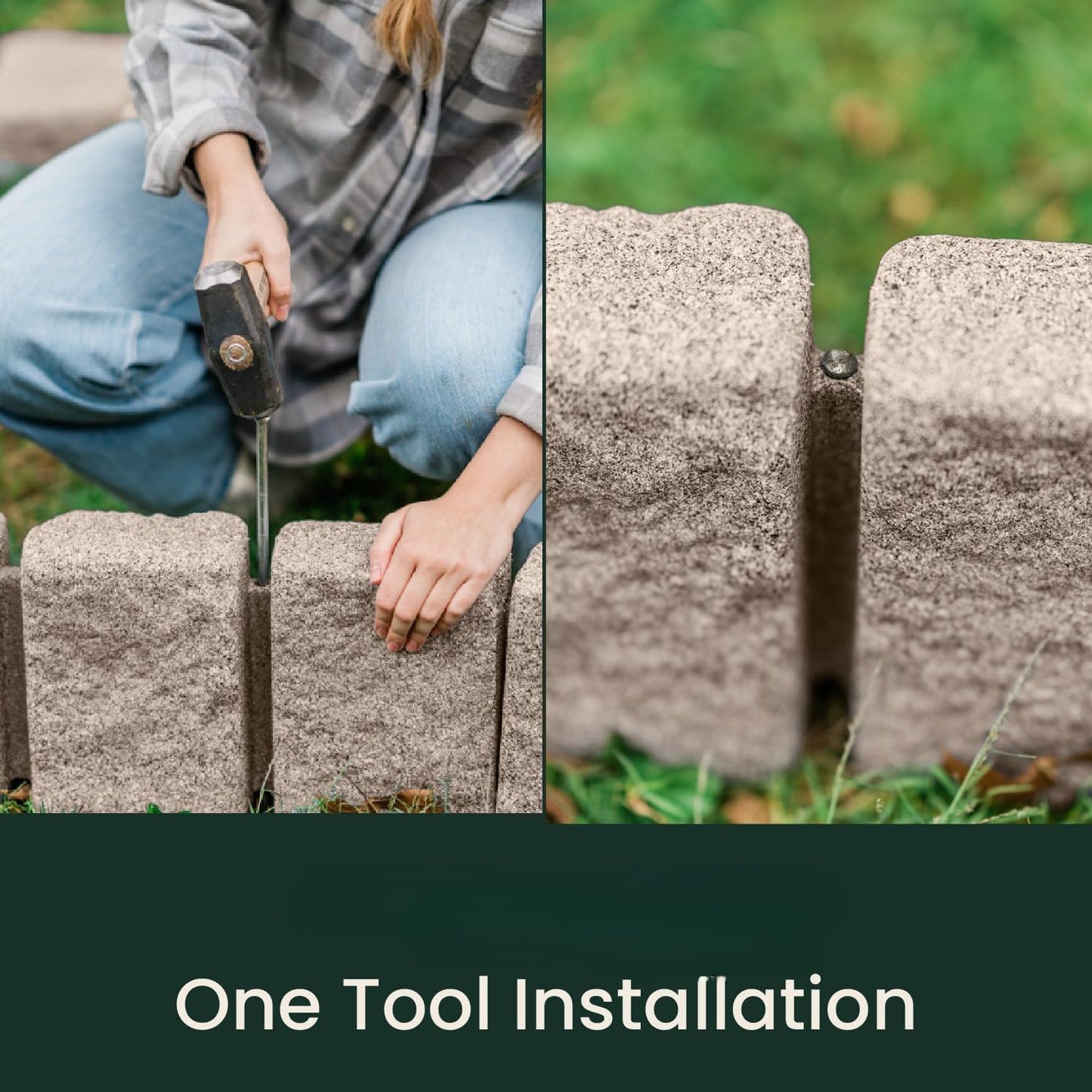 Beuta Landscape Edging | Garden Edging Border | Faux Stone Block XL for Lawn Edging, Flower Beds & Yard Edging – 40 Pack | Each Section Has 6 Blocks 48" L x 4" W x 9.5" H | 120 Spikes | Cobblestone