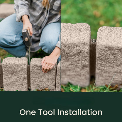 Beuta Landscape Edging | Garden Edging Border | Faux Stone Block XL for Lawn Edging, Flower Beds & Yard Edging – 40 Pack | Each Section Has 6 Blocks 48" L x 4" W x 9.5" H | 120 Spikes | Cobblestone