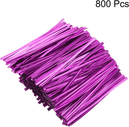HARFINGTON 800pcs Bag Twist Ties 4" Reusable Plastic Metallic Twist Ties Wire Cable Ties for Party Bread Candy Cake, Pink