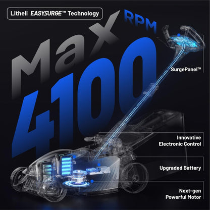 Electric Lawn Mower, Self-propelled Lawn Mower Cordless 40V(2 * 20V) 18.5" Brushless Mower with Electric Cutting Height Adjustment, Higher Rotation Speed, 4 x 4.0Ah Battery and Rapid Charge Included