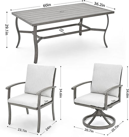 HAPPATIO 7 Piece Patio Dining Set, Aluminum Outdoor Dining Set for 6, Patio Furniture Sets, 2 Swivel Dining Chairs, 4 Dining Chairs, Aluminum Furniture Set for Patio, Yard (Gray)